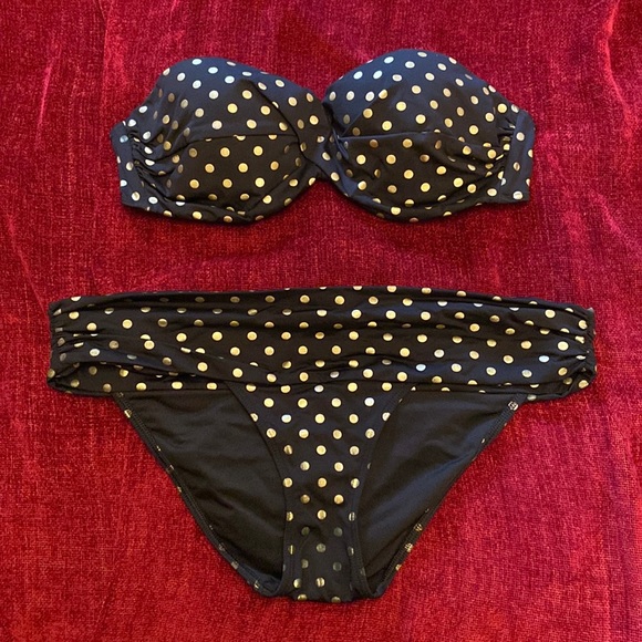 Victoria's Secret Swim Vs Swim Gold And Black Polka Dot Strapless